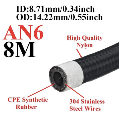 8 Meters 26FT AN4 AN6 AN8 AN10 Universal Car Fuel Hose Oil Gas Line Nylon Steel Braided Radiator Cooler Brake Hose CPE Pipe Tube