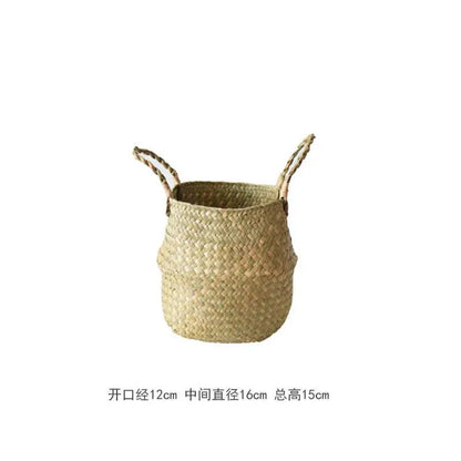 Wicker Basket Toy Organizer Folding Rattan Seagrass Storage Basket Laundry Woven Basket Plant Flower Pot For Home Garden