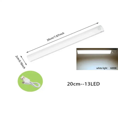 PIR Motion Sensor LED Under Cabinet Lamp Dimmable Rechargeable Night Light Stairs Closet Room Aisle Tube Bar Detector Bulb