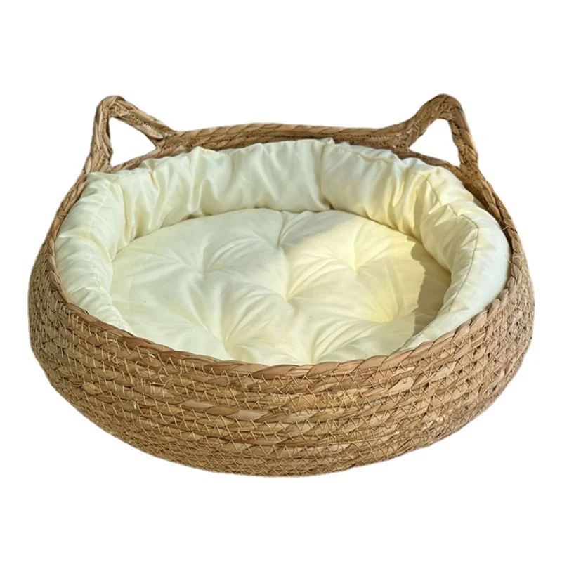 Cozy Cat Dog Bed Summer Cat Scratching Board Rattan Washable Cat Supplies Woven Removable Cushion 35cm