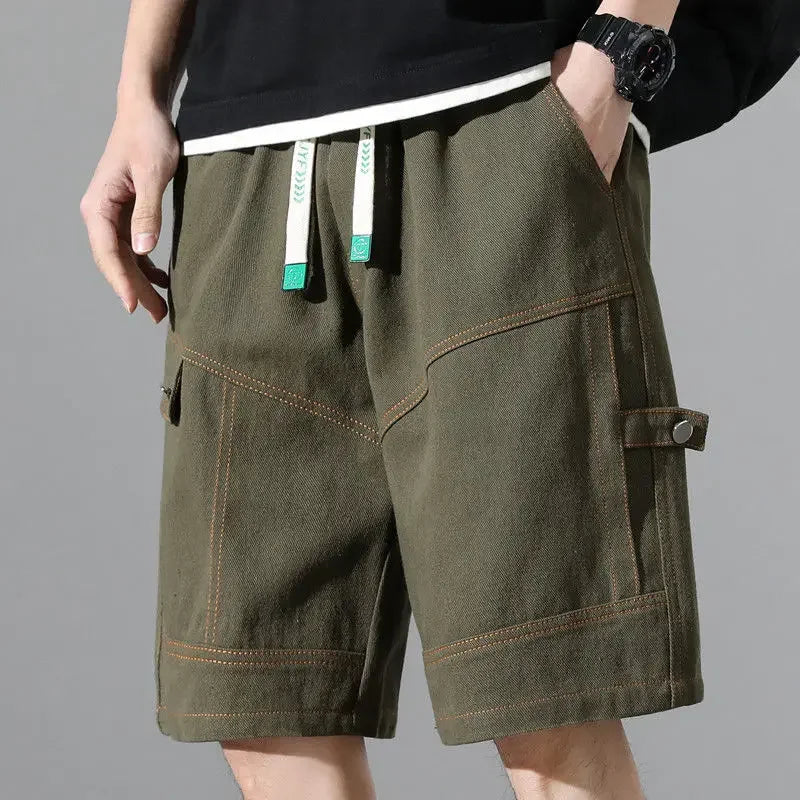 Male Short Pants Solid Bermuda Elastic Waist Men's Cargo Shorts Half Long Cotton Homme Beautiful Vintage Big and Tall Designer