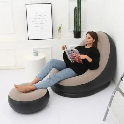 Inflatable lazy armchair PVC flocked folding sofa with pull-on lunch chaise longue set