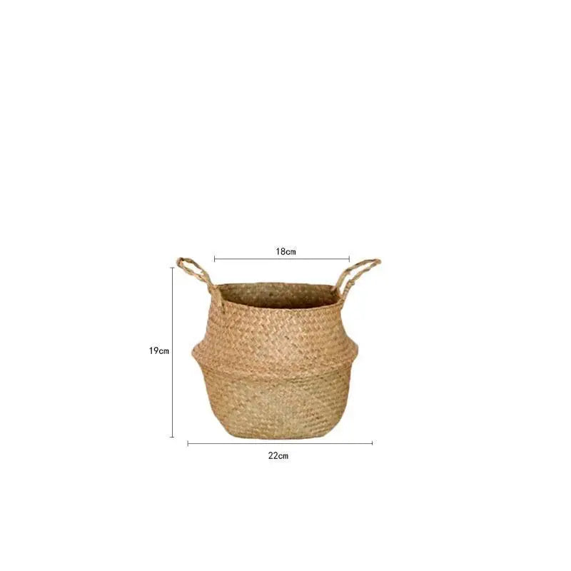 Wicker Basket Toy Organizer Folding Rattan Seagrass Storage Basket Laundry Woven Basket Plant Flower Pot For Home Garden