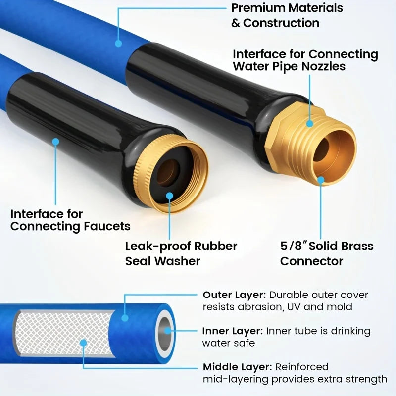 Flexible Garden Hose:Solid Brass Connector,Durable No Kink,Suitable for Lawn Car Pet Cleaning