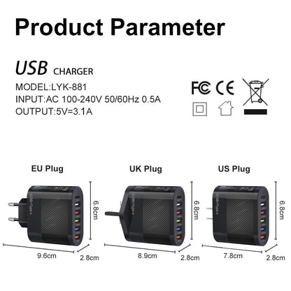 Type-CPD 3.1A PD+5USB Mobile Phone Charger Travel Charging Head