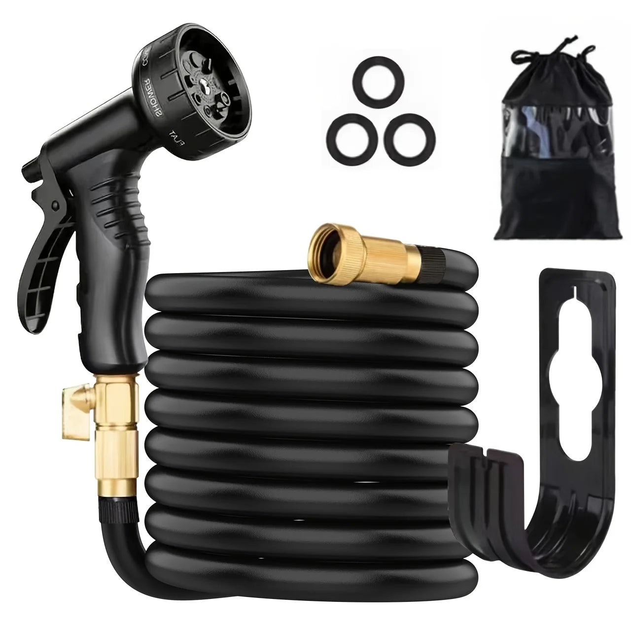 （Optional25/50/75/100Feet）Garden Hose，With High Pressure Nozzle，Flexible，Rubber Foldable Anti-Leakage and Anti-Rust，Used for Wat