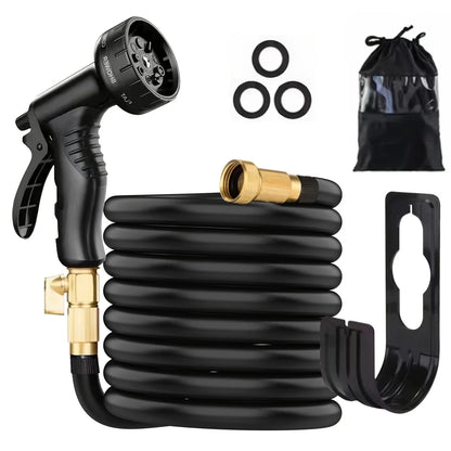 （Optional25/50/75/100Feet）Garden Hose，With High Pressure Nozzle，Flexible，Rubber Foldable Anti-Leakage and Anti-Rust，Used for Wat