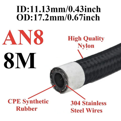 8 Meters 26FT AN4 AN6 AN8 AN10 Universal Car Fuel Hose Oil Gas Line Nylon Steel Braided Radiator Cooler Brake Hose CPE Pipe Tube