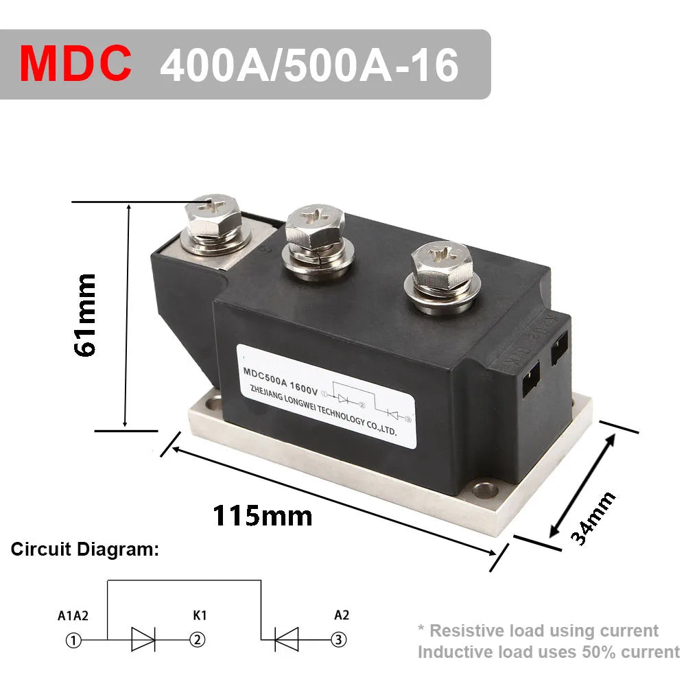 DC Diode Rectifier Module MDC 400A 500A 1600V  Crimp Connect Power Semiconductor Relays