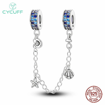 CYCUFF Real 925 Sterling Silver Stars & Moon Sunflower Safety Chains Spacer Beads Charms Fit 925 Original Bracelets DIY Jewelry