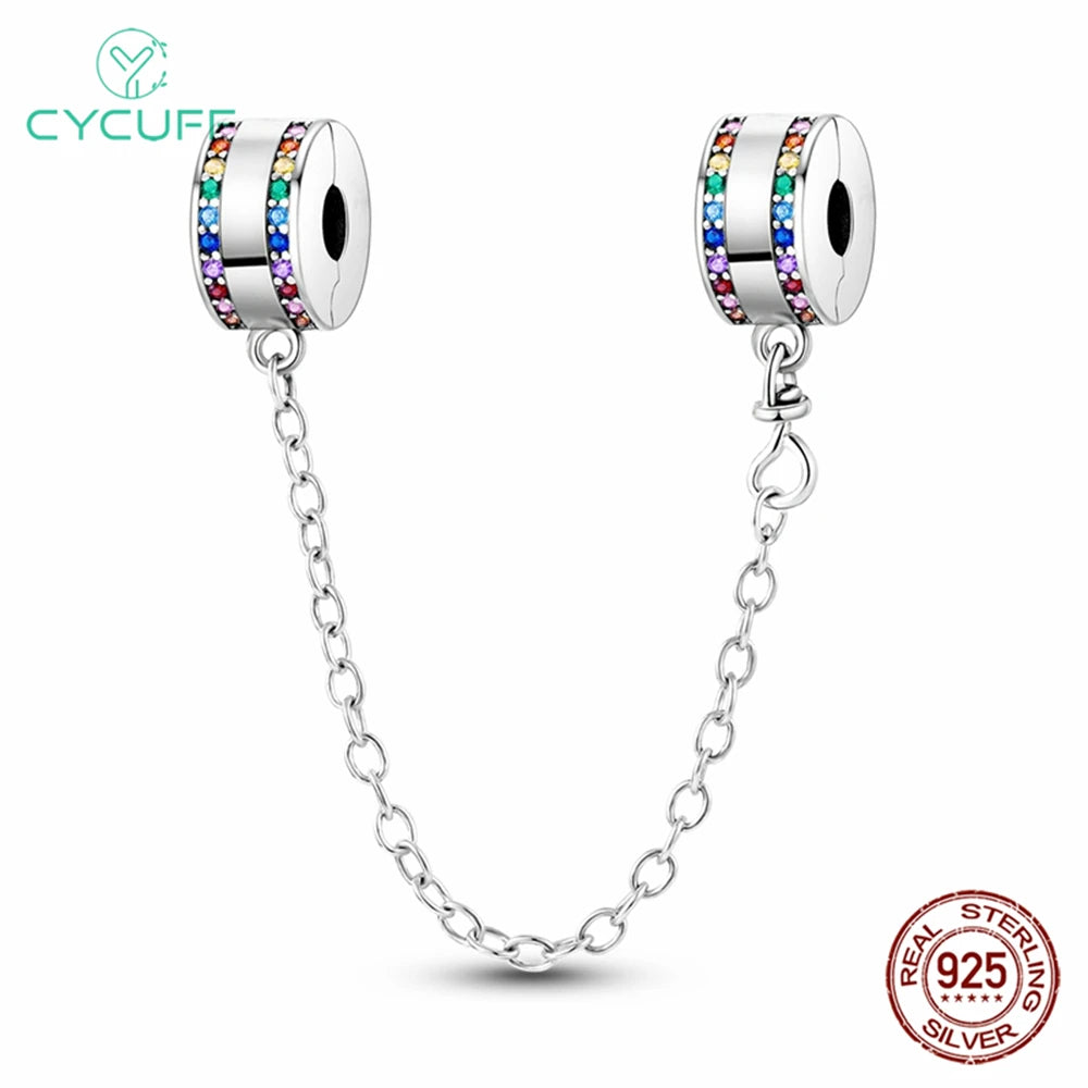 CYCUFF Real 925 Sterling Silver Stars & Moon Sunflower Safety Chains Spacer Beads Charms Fit 925 Original Bracelets DIY Jewelry