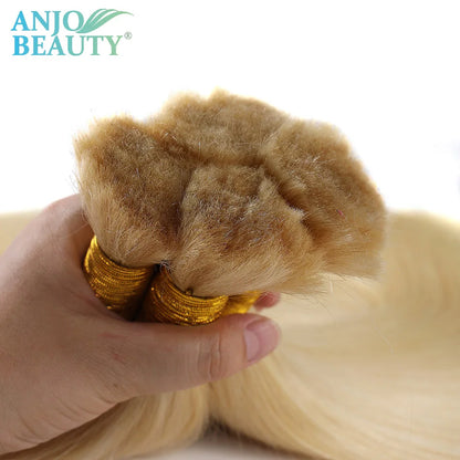 100% Real Human Hair Bulk Blonde no Weft Honey Hair Bulks Vietnamese Virgin Hair Straight Weaving Hair for Braiding