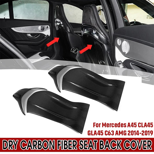 Dry Carbon Fiber Seat Back Cover For Mercedes For Benz A45 CLA45 GLA45 C63 AMG Chair Back Cover Car Accessories Interior Trim