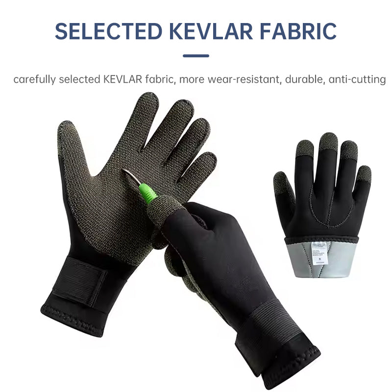 3/5mm Thick Kevlar Diving Gloves. Scratch-proof, for fish hunting, deep dive, spearfishing & skiing.