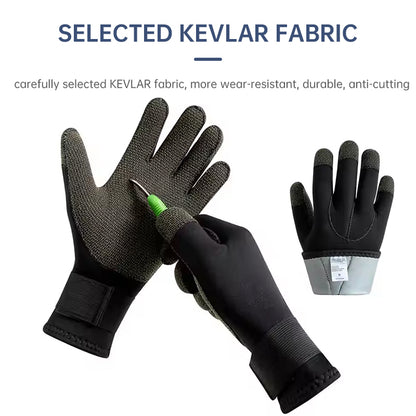 3/5mm Thick Kevlar Diving Gloves. Scratch-proof, for fish hunting, deep dive, spearfishing & skiing.