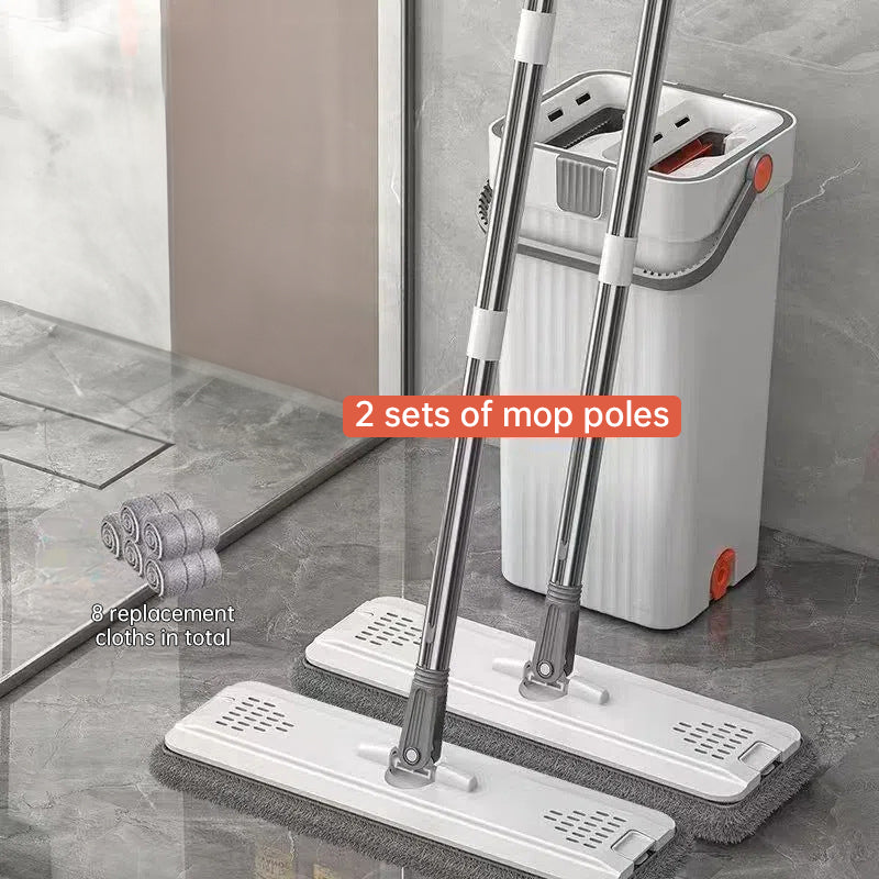 A 33cm Home Floor Cleaning Set: Hand Free Flat Mop & Bucket, 360° Rotating, Washable Microfiber, Lazy Cleaning Tool.