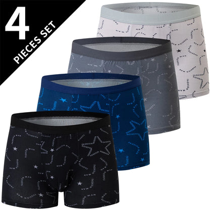 4-piece men's printed letter underwear beach shorts comfortable breathable teenagers plus size underwear up to 6XL.