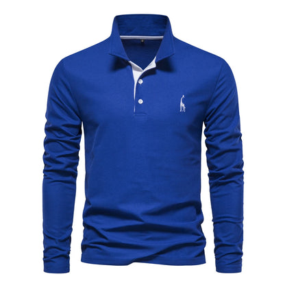 AIOPESON 2023 New Men's Deer Embroidery Polo Shirts Solid Color Long Sleeve Social Business Male