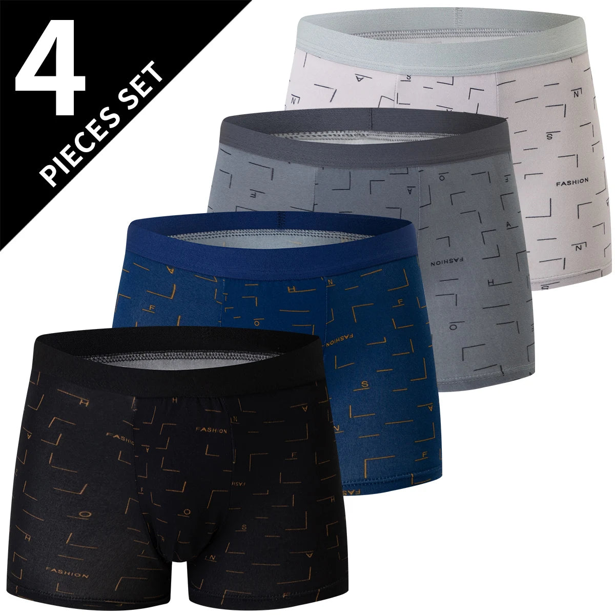 4-Piece Men's Fashion Print Mix And Match Underwear Beach Shorts Comfortable Breathable Teenager Plus Size 5xl6xl Boyshort.