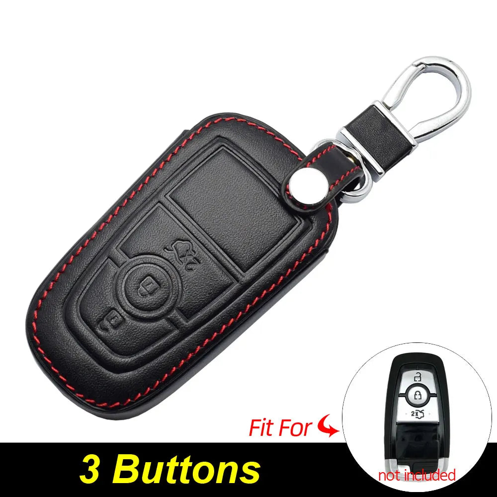 ATOBABI Leather Car Key Cases For Ford F-150 F-250 F-350 F-550 Explorer Fusion Mustang Edge 5 Buttons Smart Remote Control Cover