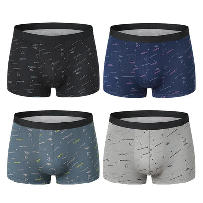 4-Piece Men's Fashion Print Mix And Match Underwear Beach Shorts Comfortable Breathable Teenager Plus Size 5xl6xl Boyshort.