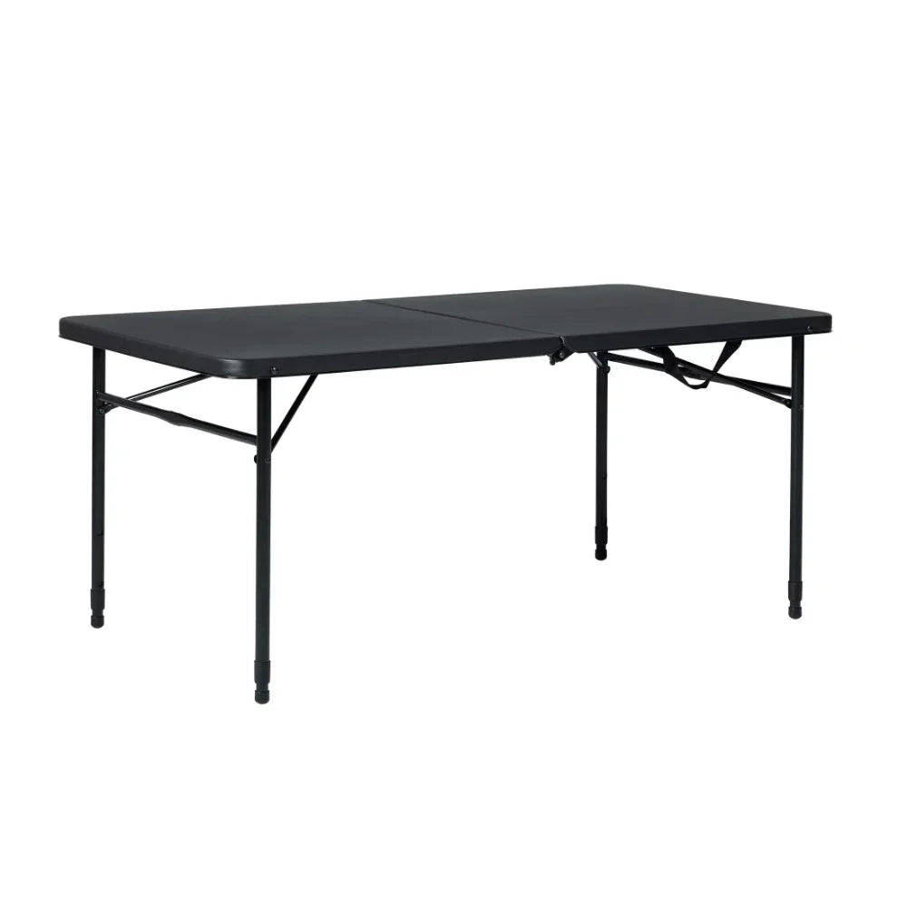 New 4 Foot Fold-In-Half Adjustable Table Rich Black Folding Table Camping Picnic Table