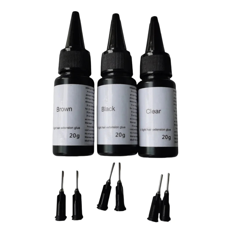 Factory provides 20g UV wig adhesive, hair styling tools, and accessories in black, transparent, and brown colors