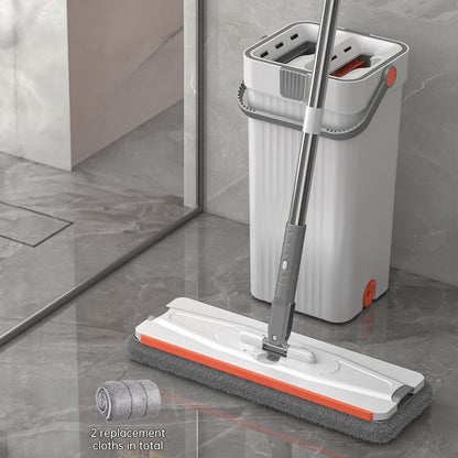 A 33cm Home Floor Cleaning Set: Hand Free Flat Mop & Bucket, 360° Rotating, Washable Microfiber, Lazy Cleaning Tool.