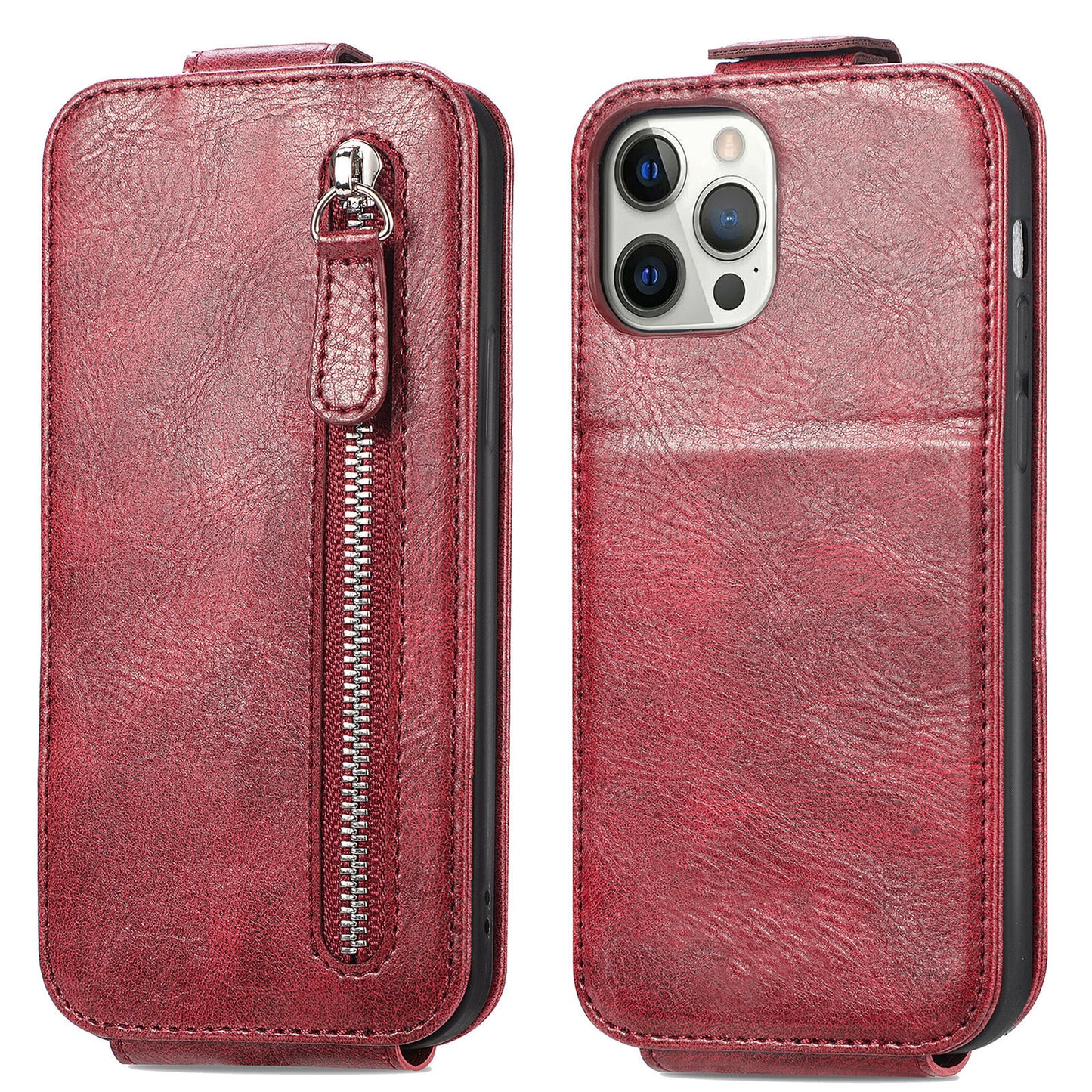 Suitable for iPhone 13 ProMax wallet phone case, Apple 12 zipper protective case, IP13 card insertion phone case