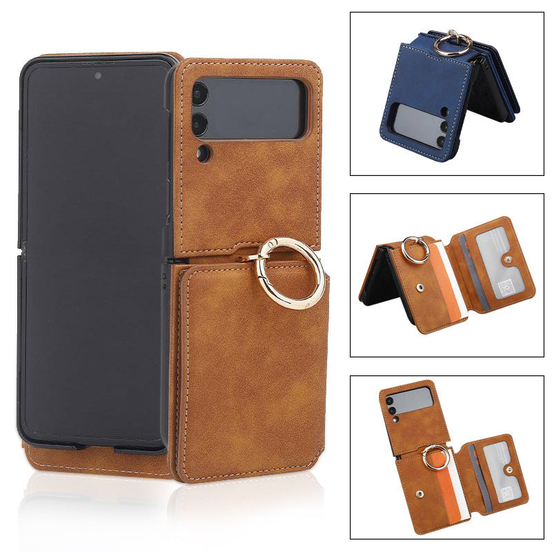 Suitable for Samsung ZFlip4 folding phone case, Huawei P50 ring phone leather case, ZFlip3 wallet phone case