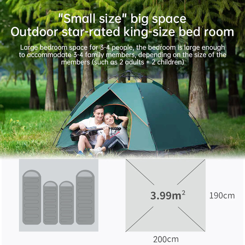 Quick-Deploy Green/White Outdoor Tent, Comfortably Accommodating 3-4 People on Camping Trips