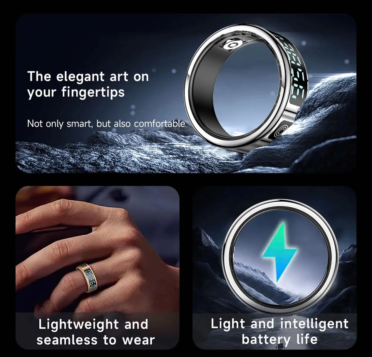 Xiaomi SR08 Smart Ring LED Display Screen Men Women Heart Rate Blood Oxygen Monitoring Multi Sports Modes IP68 5ATM Waterproof