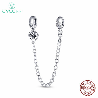 CYCUFF Real 925 Sterling Silver Stars & Moon Sunflower Safety Chains Spacer Beads Charms Fit 925 Original Bracelets DIY Jewelry