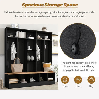 Accent Shoe Cabinet with Cube Storage & Shelves, Modern Large Hall Tree&Shoe Rack Storage Organizer