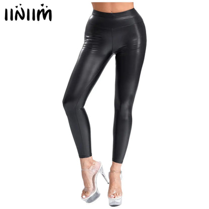 Womens Patchwork Stretchy Leggings Black PU Leather Yoga Pants Exercise Rave Clubwear Music Festival Clothings Gym Fitness