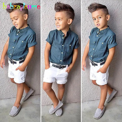 2Piece Summer Boys Sets Clothing Korean Fashion Casual Short Sleeve Tops+Shorts Baby Clothes Toddler Boutique Outfits BC1466