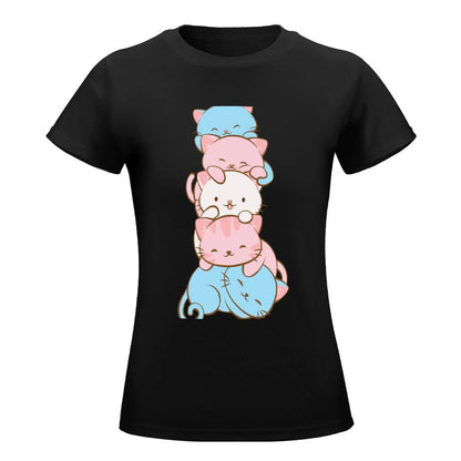 Transgender Pride Flag Cute Kawaii Cats Subtle LGBTQ Trans Pride T-Shirt kawaii clothes summer tops t shirt Women