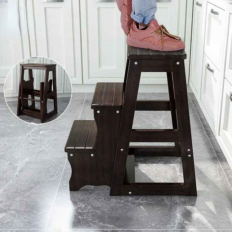 Innovative Multifunctional Household Ladder: Solid Wood Folding Storage, Dual-Use Ladder Chair, Climbing Stool for Home