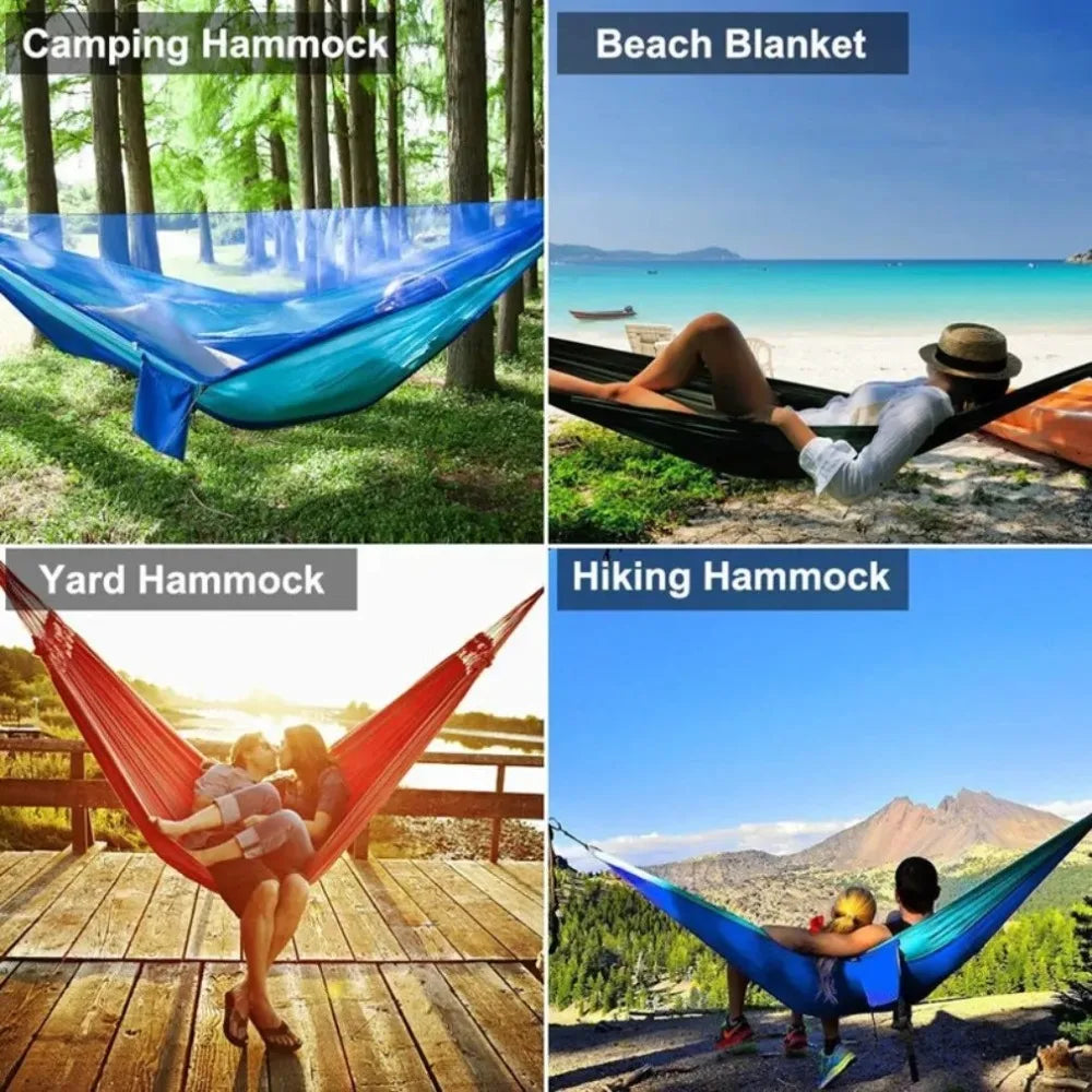 Outdoor Camping Hammock With Mosquito Net Lightweight Hanging Hammocks High Strength Parachute Fabric Hanging Bed Net 250x120cm