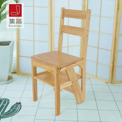 Innovative Multifunctional Household Ladder: Solid Wood Folding Storage, Dual-Use Ladder Chair, Climbing Stool for Home