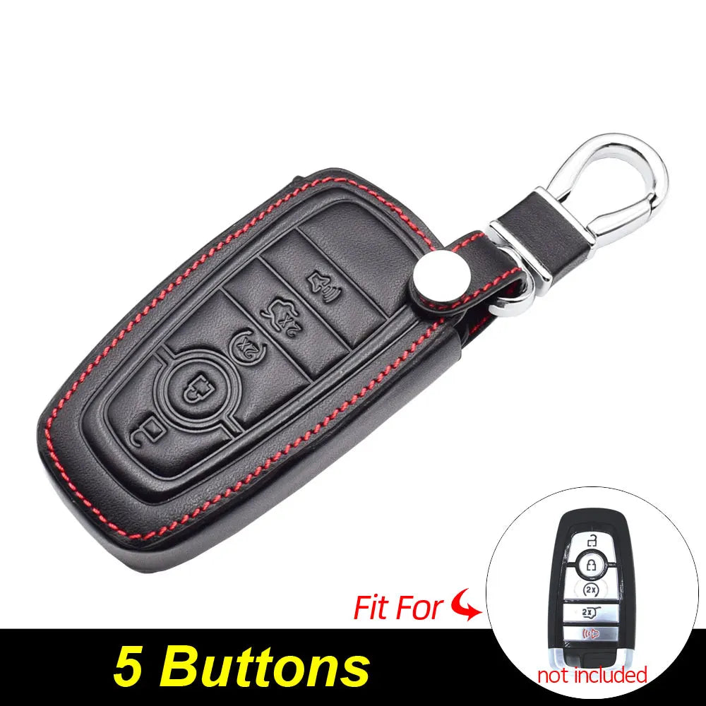 ATOBABI Leather Car Key Cases For Ford F-150 F-250 F-350 F-550 Explorer Fusion Mustang Edge 5 Buttons Smart Remote Control Cover