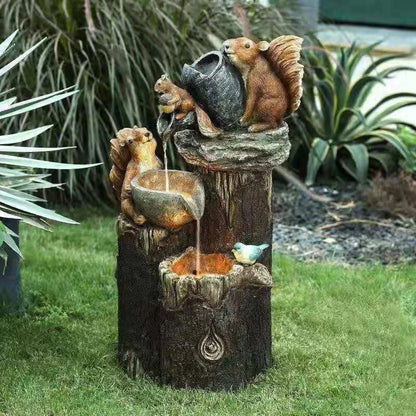 D2 Duck Squirrel Solar Power Resin Patio Fountain Garden Design With Led Light Garden Decoration Outdoor Simulation Decoration