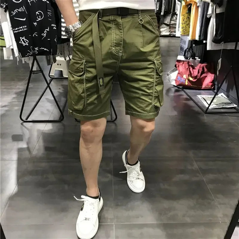 Male Bermuda Short Pants Black Men's Cargo Shorts Button with Pockets Homme Baggy Streetwear Harajuku Loose Y2k Big and Tall