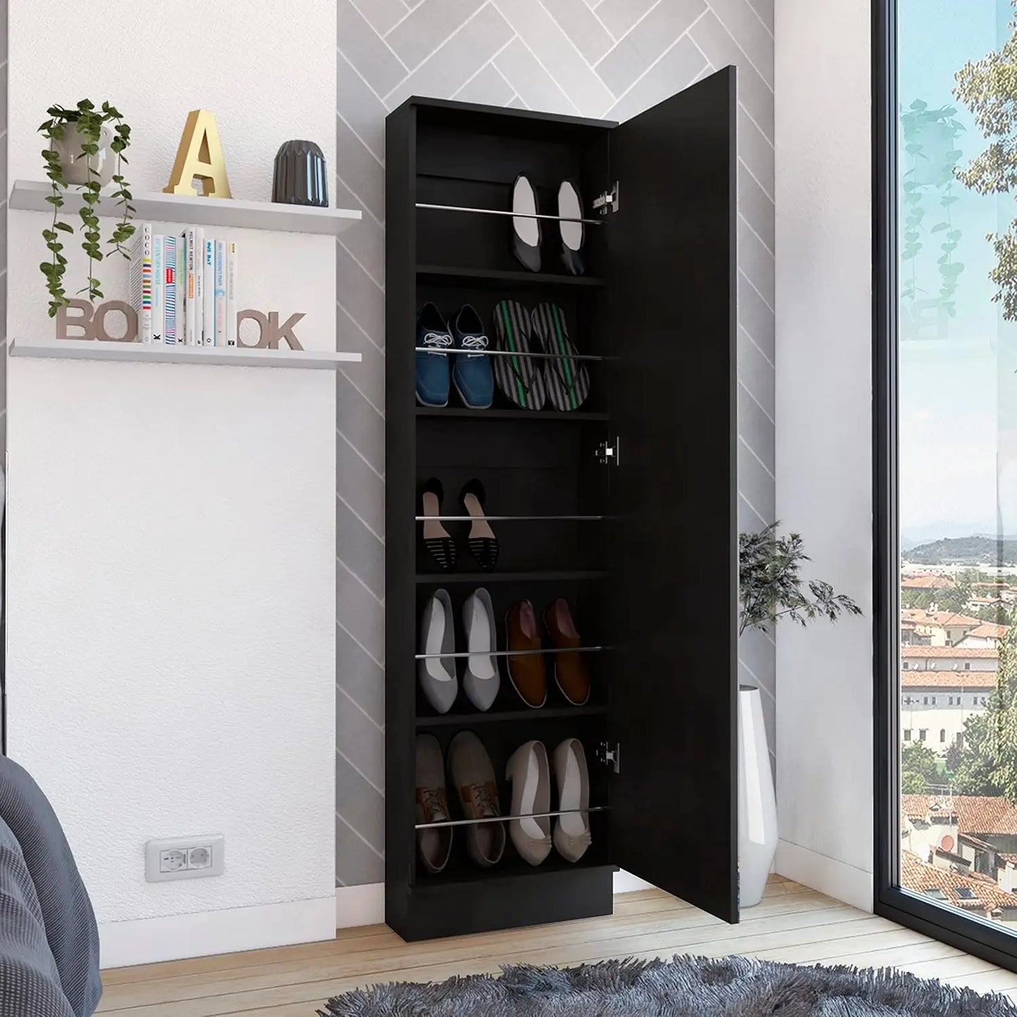 Accent Shoe Cabinet with Cube Storage & Shelves, Modern Large Hall Tree&Shoe Rack Storage Organizer