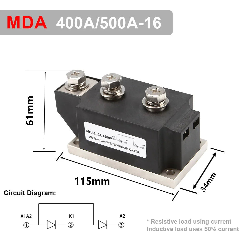 DC Diode Rectifier Module MDC 400A 500A 1600V  Crimp Connect Power Semiconductor Relays