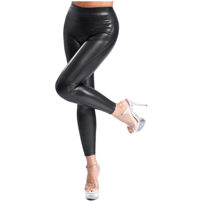 Womens Patchwork Stretchy Leggings Black PU Leather Yoga Pants Exercise Rave Clubwear Music Festival Clothings Gym Fitness