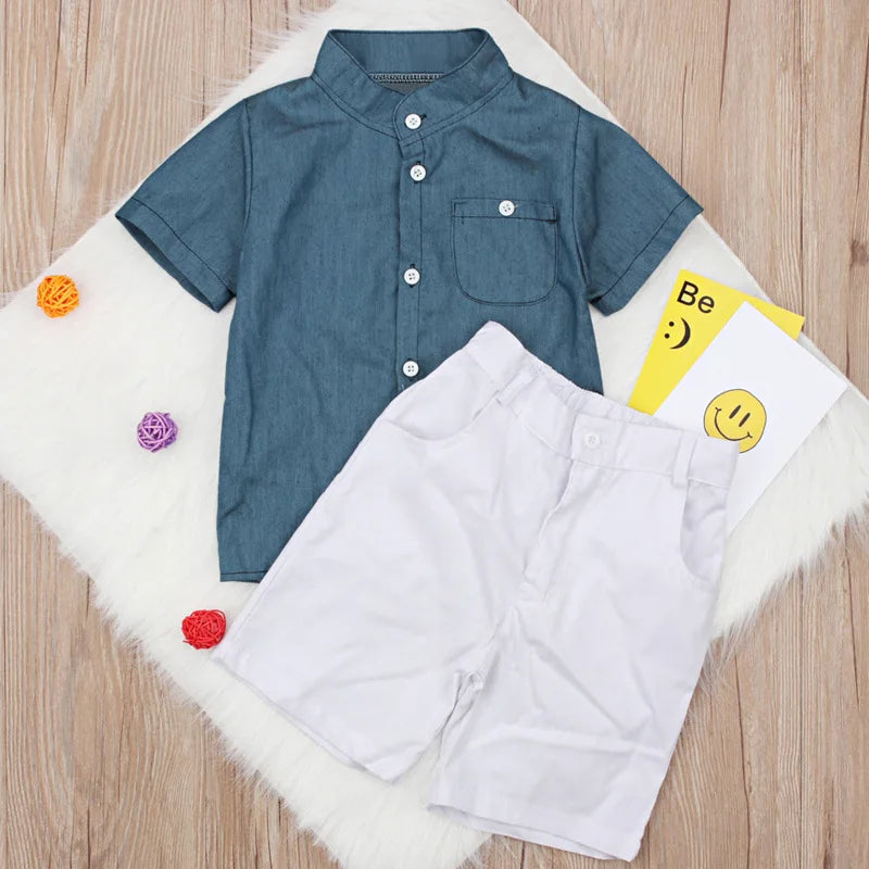 2Piece Summer Boys Sets Clothing Korean Fashion Casual Short Sleeve Tops+Shorts Baby Clothes Toddler Boutique Outfits BC1466