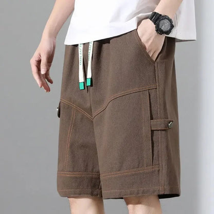 Male Short Pants Solid Bermuda Elastic Waist Men's Cargo Shorts Half Long Cotton Homme Beautiful Vintage Big and Tall Designer