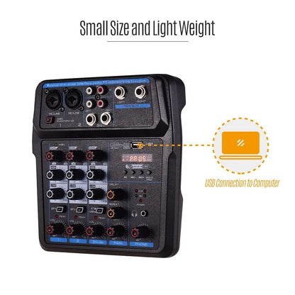 Mini USB Digital Audio Mixer Console Controller with Reverberation 4 Channel Home Computer Live Broadcast