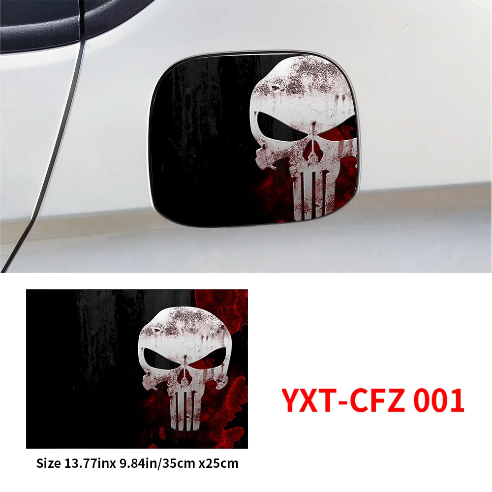 Punisher Skull Blood Car Pull Fuel Tank Stickers Funny Car Waterproof Sunscreen Stickers Pull Fuel Decal Exterior Accessories